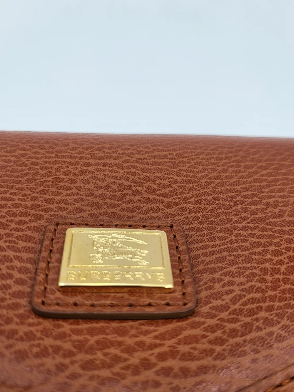 Burberry, Burberrys Brown Calfskin Leather Wristlet Vintage Clutch, Authentic..